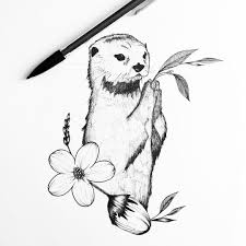 Cute Otter For Valerie Otter Mammal Animal Flower Botanical Nature Illustrator Illustration Design Sketch Drawing Animal Tattoos Art Nature Tattoos
