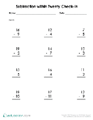 Welcome to our 1st grade addition and subtraction word problems. Subtraction Within 20 Printable Worksheets Education Com