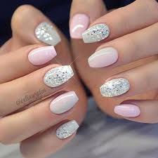 While some women go to a professional salon to. Pink With Silver Glitter Short Coffin Nails Designs Solid Color Nails Short Acrylic Nails