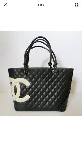 Authentic Black And White Chanel Bag Authentic Chanel Cambon Quilted Leather Calfskin Black W White Cc Large Tote With Authentication Card And Dust Chanel Tote Bag Chanel Bag Chanel Black Classic
