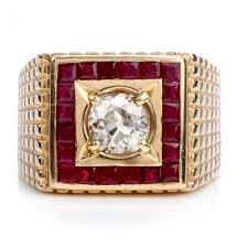 Buy one, get one 1/2 off. Vintage Old Cut Diamond Ruby 14k Gold Retro Textured Men S Ring