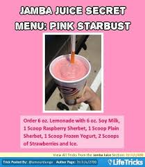 Raspberry juice, 2 scoops orange sherbet, 1 scoop pineapple sherbet, 1 scoop mangoes, 1 scoop peaches. Jamba Juice Jamba Juice Secret Menu Pink Starburst Pinkdrinkstarbucksrecipe Alldetox Healtysmoothies Juice Jamba Juice Jamba Juice Recipes Secret Menu