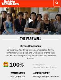 It only takes one bad. Other Awkwafina S The Farewell Is Certified Fresh With A 100 Rotten Tomatoes Score Boxoffice