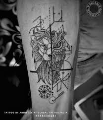 Owl forearm piece with geometry. Geometric Owl And Lion Tattoo Novocom Top