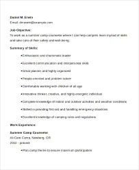 sample camp counselor resume templates