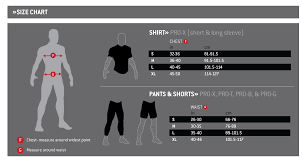 G Form Shirt Pant Short Size Chart