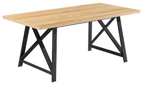 The product measures 75.8w x 36d x 30.5h. 71 Modern Table With Brown Finish Wood Tabletop Metal Legs Six 6 Seating Industrial Dining Tables By Daniel Ng Houzz