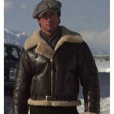 Bomber Style Rocky Balboa Real Leather Faux Shearling Jacket Rocky 4 Balboa Jacket Celebrities Leather Jacket Faux Shearling Jacket Shearling Jacket