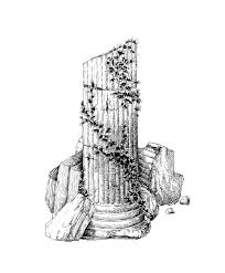 Ruins Ivy Ancient Column Temple Ruins Plant Time Illustration Drawing Blackwork Igblackandwhite Ancient Drawings Drawings Temple Drawing