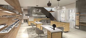Optical Shop Design Hochwertiger Ladenbau Fur Einen Augenoptiker Das Konzept Besticht Mit Seinen Materialen Die Kalt Und Warm Sind Diese Materialen Bestehen