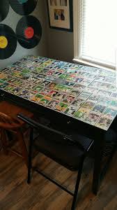 A Little Paint And Polyurethane To Make This Table Top Of Baseball Cards Home Decor Table Decor