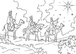 A Traditional Christmas Coloring Page Of The Three Wise Men Following The Star To Bethlehem Nativity Coloring Pages Epiphany Coloring Christmas Coloring Pages