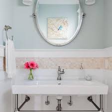 Bathroom wainscoting can be very practical, especially if you have a freestanding tub and you want to protect the walls from water damage. Beige Grid Mosaic Border Tiles Design Ideas