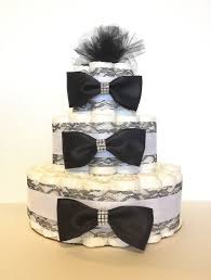 Black And White Bow Tie Cake Black And White Diaper Cakes Except Use The Burlap You Bought If We Have Enough Diaper Cake Baby Shower Diaper Cake White Bow Tie