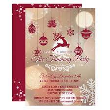 Bokeh Snowflakes Red Holiday Tree Trimming Party Invitation Zazzle Com Housewarming Party Invitations Tree Trimming Party Christmas Party Invitations