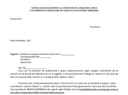 Lettera Diffida Dell Acquirente Al Venditore Di Consegna Chiavi E Di Immediata Rimozione Di Oggetti Lasciati