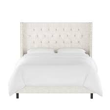 The low footboard also features a molded edge and angled wooden. King Louis Diamond Tufted Wingback Bed Off White Linen With Brass Nail Buttons Skyline Furniture Target