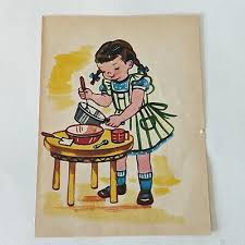 1955 print little girl baking by Esther friend