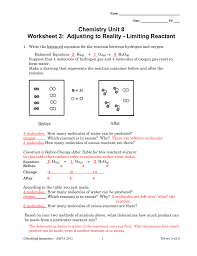 Chemistry 11 calculations practice test # 2. Chemistry Unit 8 Worksheet 3 Adjusting To Reality Limiting Reactant