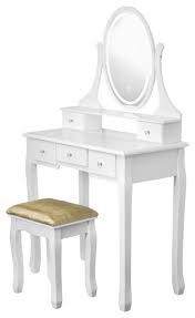 Frenchi is vanity set with vanity, bench, and drawer. Vanity Table Set With Light Up Led Oval Mirror Stool Traditional Bedroom Makeup Vanities By American Art Decor Inc Houzz