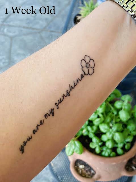 My 2 year old tiny text tattoo. At what age did your small script start to blur together? : r/agedtattoos