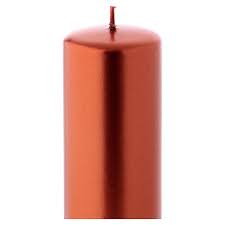 Christmas Metallic Pillar Candle Ceralacca 20x8 Cm Copper Online Sales On Holyart Com