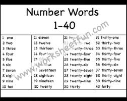 numbers in words 1 40 number words chart one worksheet