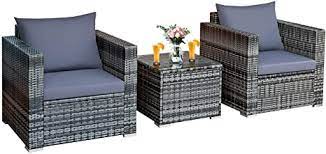 Amazon Com Tangkula 3 Pieces Patio Furniture Set Pe Rattan Wicker Sofa Set W Washable Cushion And Tempered Glass Tabl Patio Furniture Sets Sofa Set Furniture
