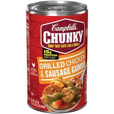 It is a thick soup that includes bell pepper, onion, celery, rice, chicken and cajun spices. Campbell S Chunky Grilled Chicken Sausage Gumbo Soup Hy Vee Aisles Online Grocery Shopping
