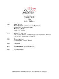 We have birthday preparation ideas that will keep you organized leading up to party day. Sample Itinerary Birthday Party Date Free Download