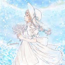 フリーアイコン ネモフィラ畑と白ワンピの女の子 momochyのおうち イラストレーターももちーのwebサイト イラストレーター フリーアイコン イラスト