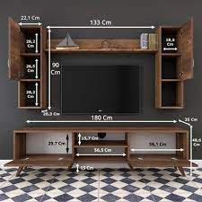 rani a9 duvar rafli kitaplikli tv unitesi duvara monte dolapli modern ayakli tv sehpasi ceviz m27 tv unit decor tv unit interior design wall tv unit design