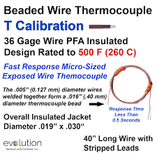 Beaded Wire Thermocouple Type T With 40 Inches Of 36 Gage Pfa Wire With Stripped Leads