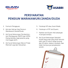 Check spelling or type a new query. ØªÙˆÙŠØªØ± Pt Asabri Persero Ø¹Ù„Ù‰ ØªÙˆÙŠØªØ± Sobat Asabri Pasti Sudah Tahu Mengenai Pensiun Warakawuri Janda Duda Bukan Pensiun Ini Diberikan Kepada Istri Suami Yang Sah Yang Dibayarkan Mulai Bulan Berikutnya Setelah Pembayaran Pensiun Terusan