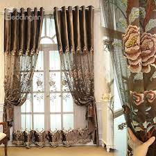 Noble And Elegant Brown Embroidered Flowers 2 Panels Living Room Curtain Curtains Living Room Curtains Vintage Curtains