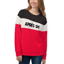 Apres Ski Sweater Ski Sweatshirt Black Red Color Block Cotton Etsy Hong Kong