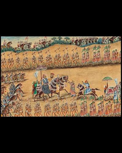 Painted in India around 1850, this work in scroll format depicts the Battle of Pollilur of 1780, a key moment in the Second Anglo-Mysore War and the peak of Mysore's triumph over