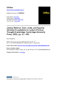 PDF) Jeremy Waldron, God, Locke, and Equality: Christian Foundations in  Locke's Political Thought (Cambridge: Cambridge University Press, 2002),  pp. xii + 263