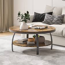 A sturdy wood and iron coffee table begs for solid decor to provide an anchor. Buy Povison Round Coffee Table For Living Room With Storage 35 4 Industrial Wood 2 Tier Sofa Table With Open Shelf Metal Frame Rustic Brown Online In Vietnam B08yvsbqgh