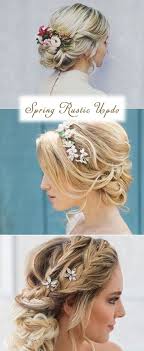 17 Enchanted Rustic Wedding Hairstyles Messy Voluminous Updo Style With Braids And Flroal Crowns Sprin Rustic Wedding Hairstyles Updo Styles Voluminous Updo