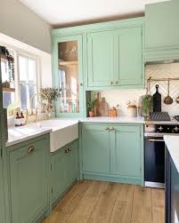 Mint Green Kitchen With Gold Hardware In 2020 Green Kitchen Designs Mint Green Kitchen Green Kitchen