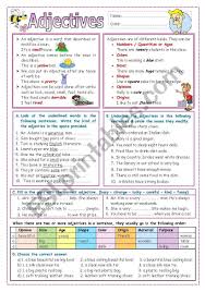 This Worksheet Explains Types Of Adjectives Their Order And Their Comparisons It Also Includes Different A In 2020 Adjectives Order Of Adjectives Adjective Worksheet