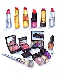 Makeup Illustration Features Luxury Eyeshadows Nail Polishes And Lipsticks Aquarell Gesicht Mode Poster Modeillustrationen