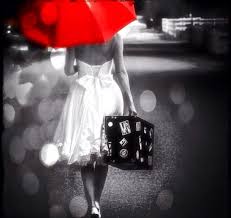 Black And White Pictures With Red Umbrella Girl Wearing A White Dress Holding A Red Umbrella Black Suitcase Art Red Umbrella Black And Red Color Splash