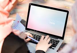 Download Student In Hijab Working On Laptop Mockup Stock Template Adobe Stock
