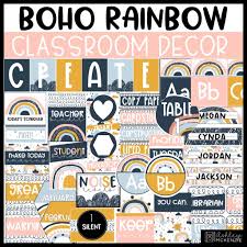 If you're an elementary teacher who is thinking about a building, community, or construction theme then this classroom decor blog post is for you. Boho Rainbow Classroom Decor Ashley Mckenzie