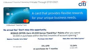 Citi's small business credit cards help you manage your finances, making the distinction between your personal and professional purchases. Citibusiness Thankyou Card 40 000 Points After Matching Doctor Of Credit