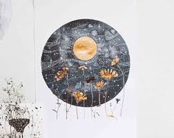 Embellished Print Blooming Crescent Watercolor Etsy Moon Art Art Pink Moon