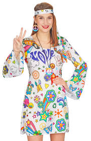 Hippie Damen Kostum Hope Weiss Bunt Hippie Damen 70er Jahre Kleider Hippie Kostum
