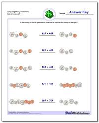 Comparing Money Worksheets Present Two Different Amounts Of Money As Coins And Bills Money Worksheets Free Printable Math Worksheets Counting Money Worksheets